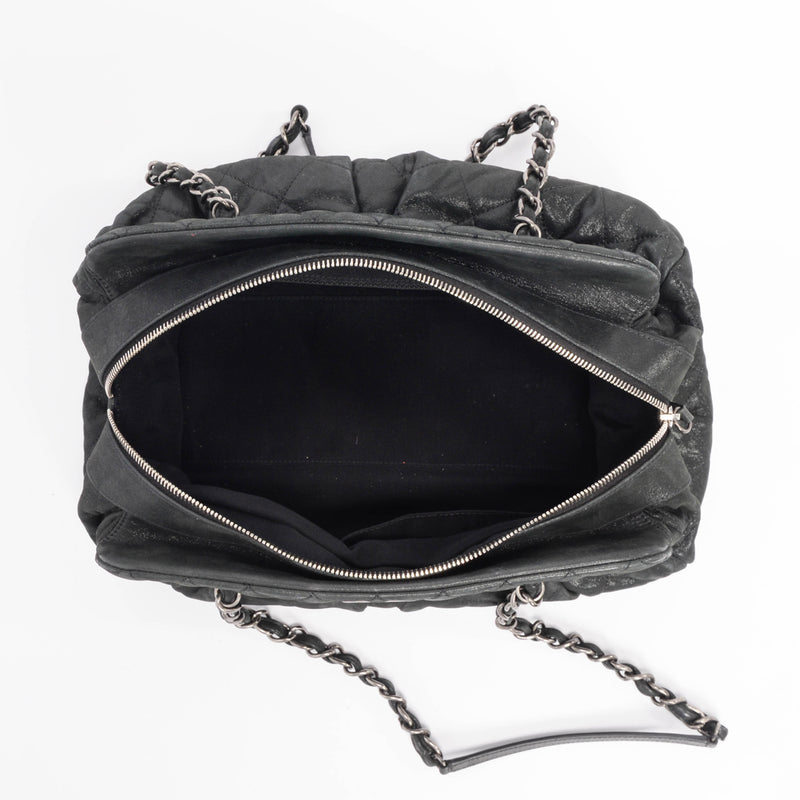 Chanel Black Iridescent Calfskin Chic Quilt Bowling Bag - Blue Spinach