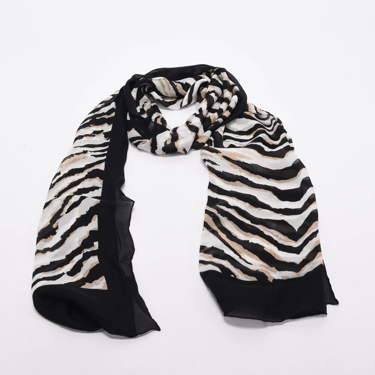 Gucci Black Silk Chiffon Tiger Print Scarf