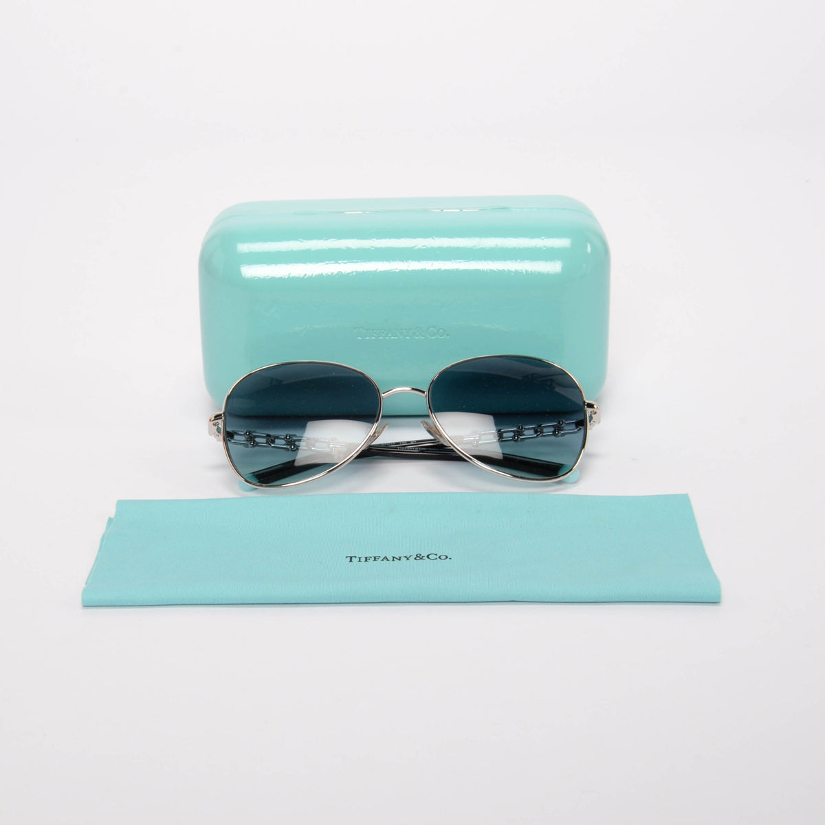 Tiffany & Co Silver & Blue Hardware Link Sunglasses