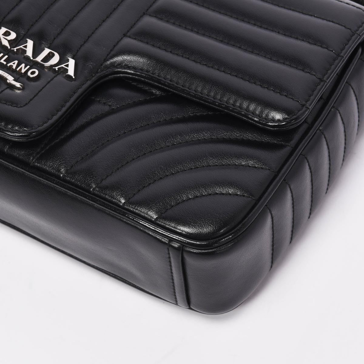 Prada Black Soft Calfskin Impunture Diagramme Medium Bag