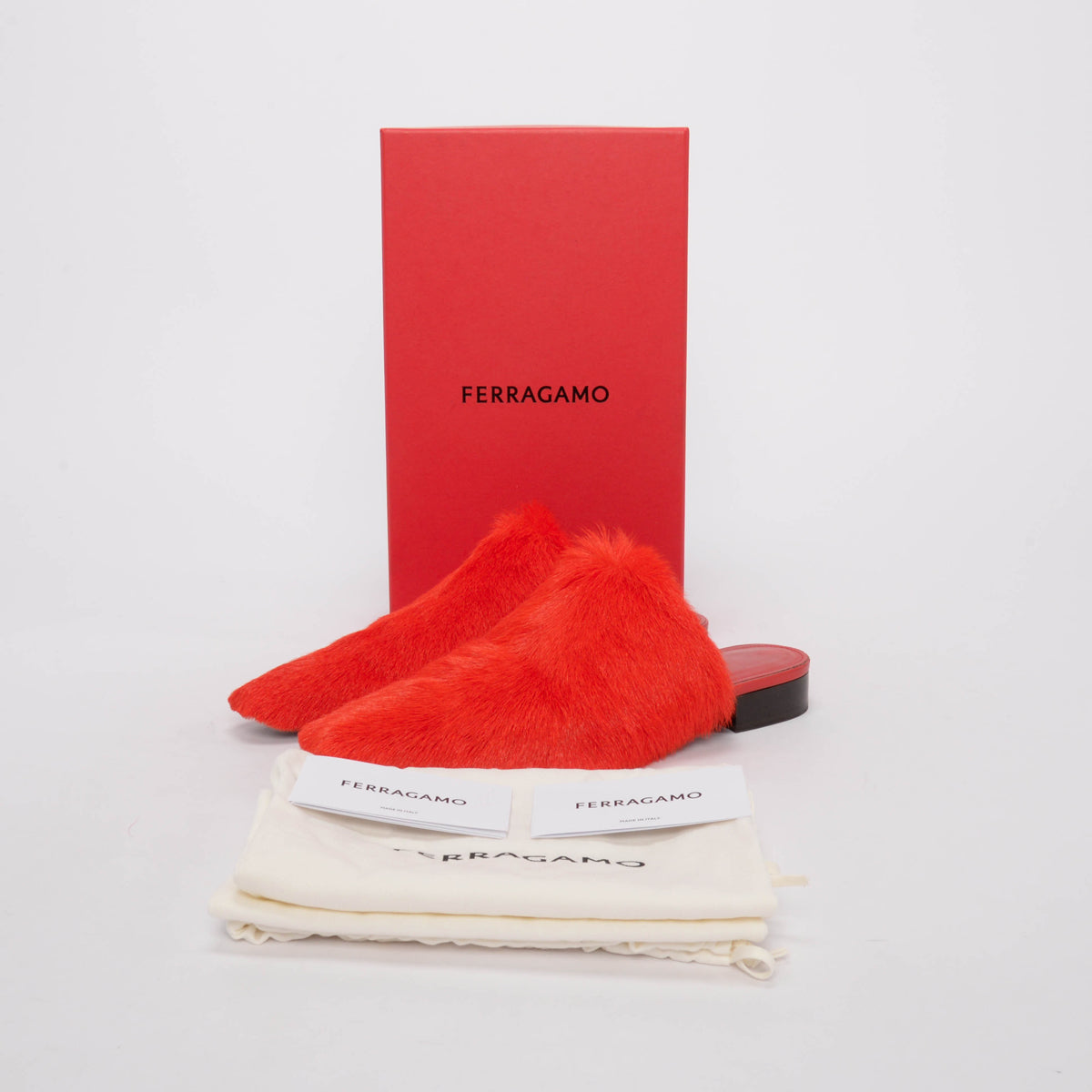 Ferragamo Flame Red Calf Hair Selestina Flats 10