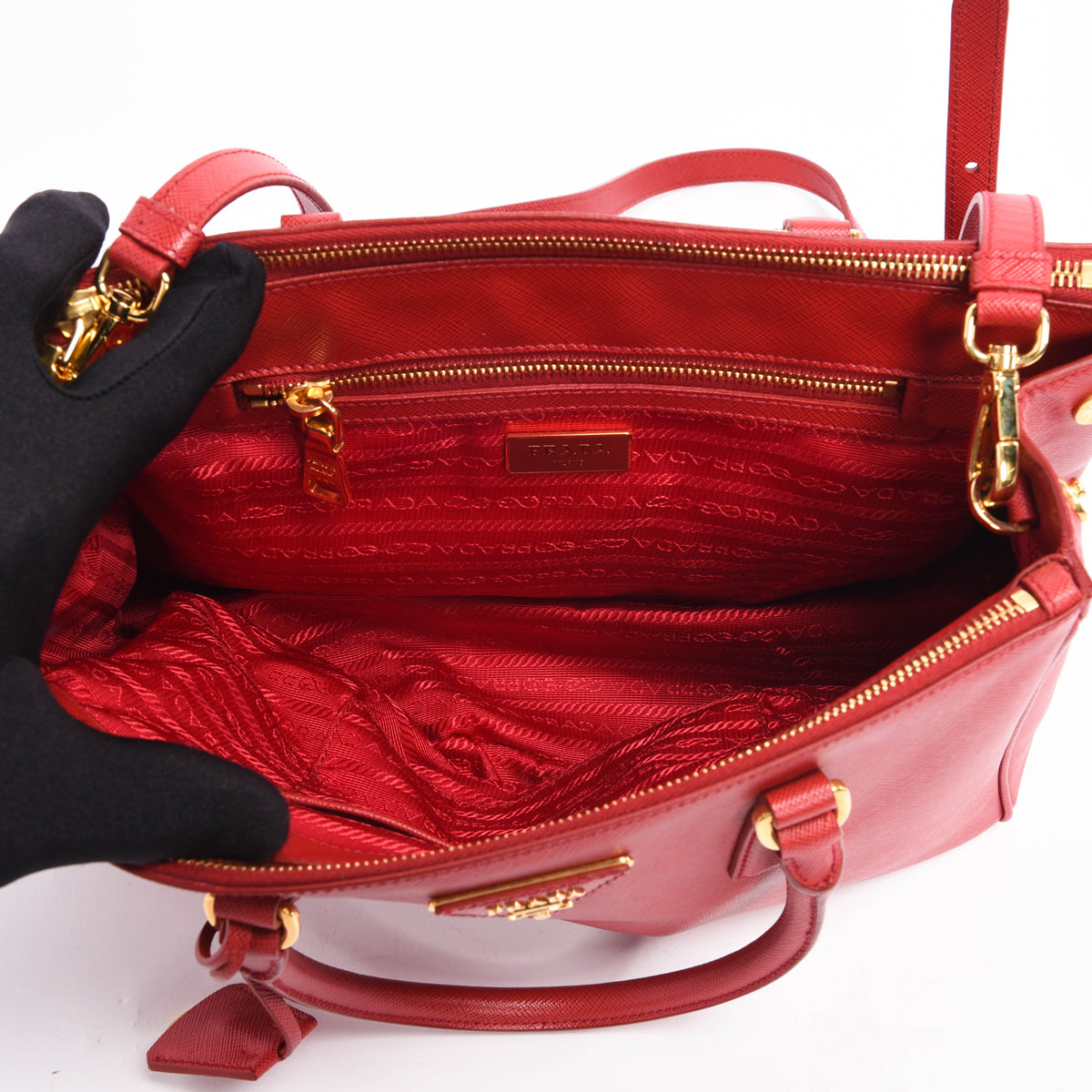 Prada Red Saffiano Lux Small Double Zip Tote