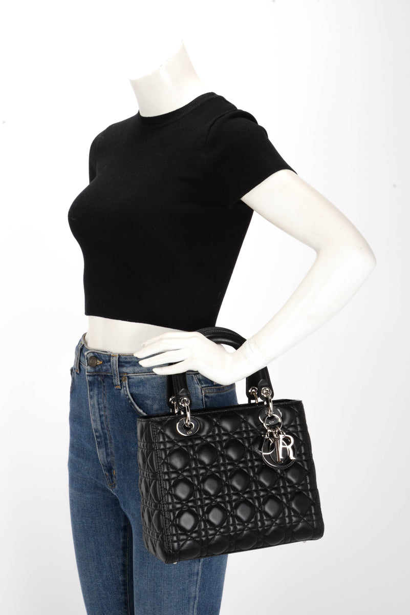 Dior Black Lambskin Cannage Medium Lady Dior Bag