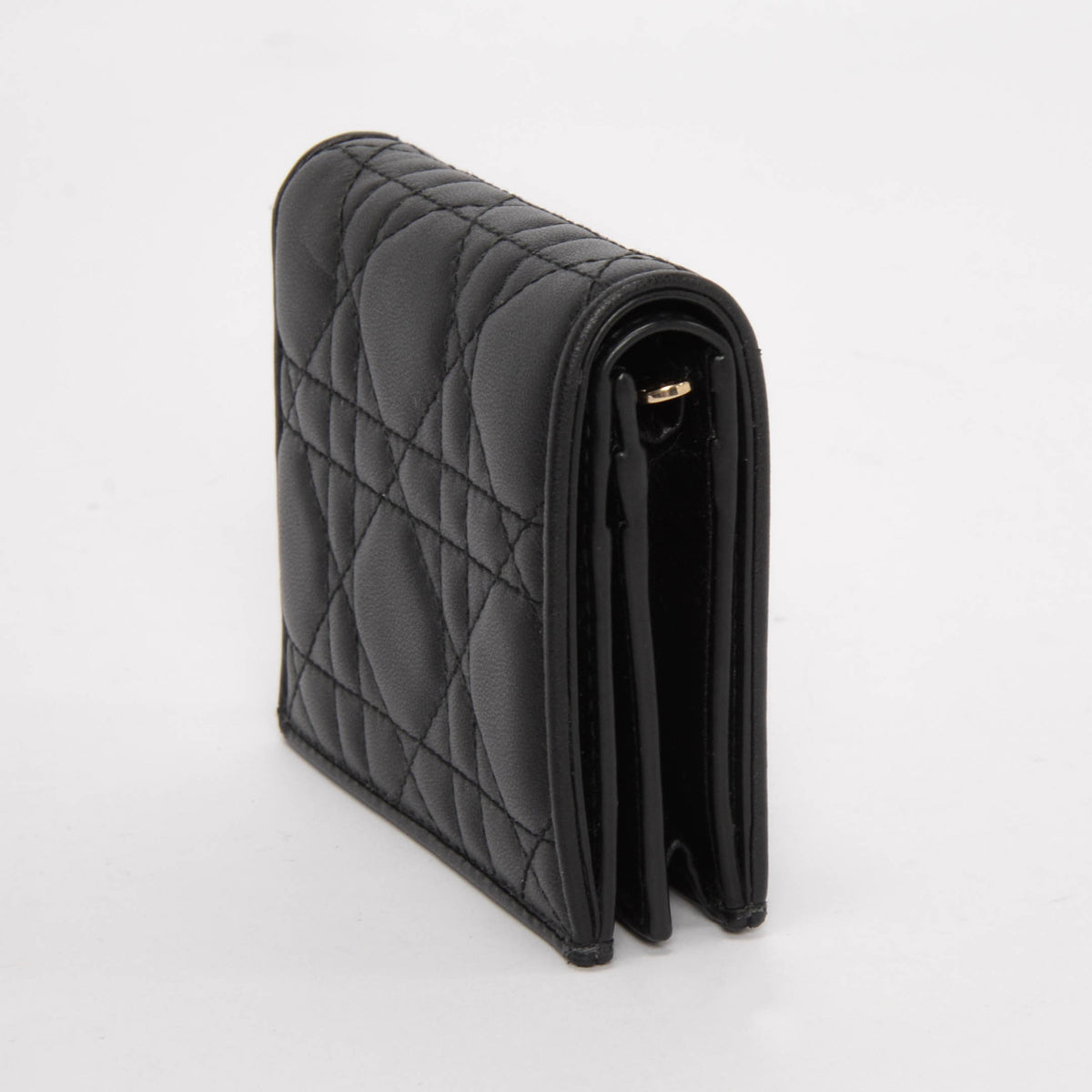 Dior Black Lambskin Cannage Mini Lady Dior Gardenia Wallet
