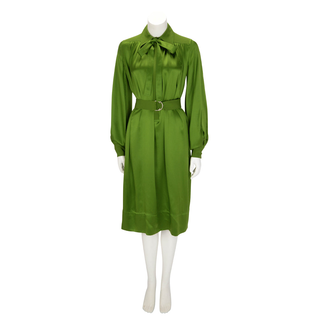 Celine Green Silk Belted Midi Dress FR 34