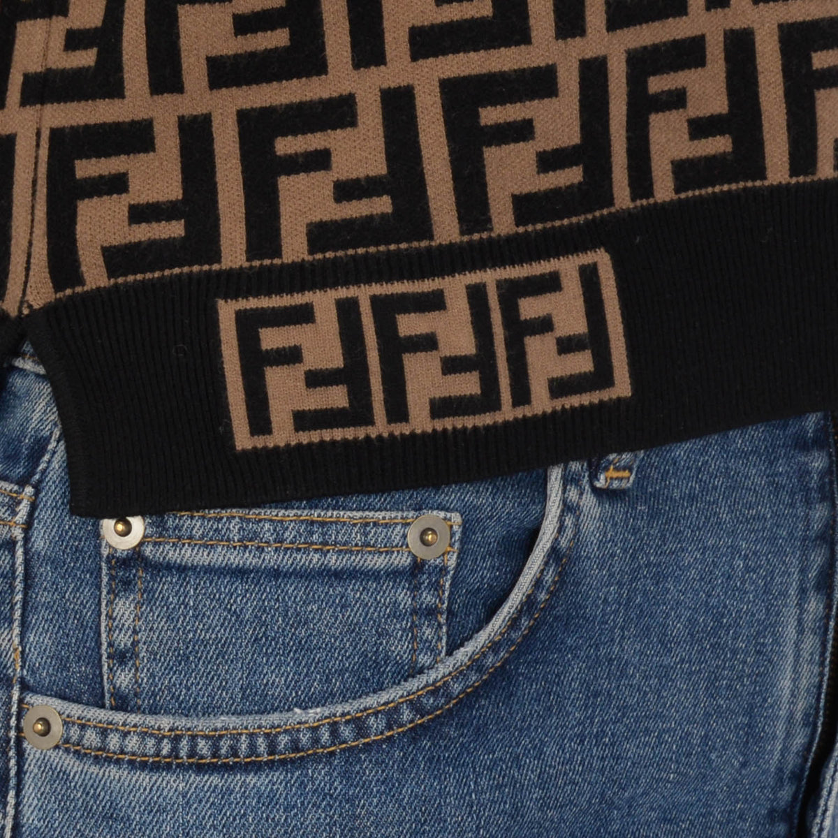 Fendi Tobacco & Black Knit FF Motif Top IT 36