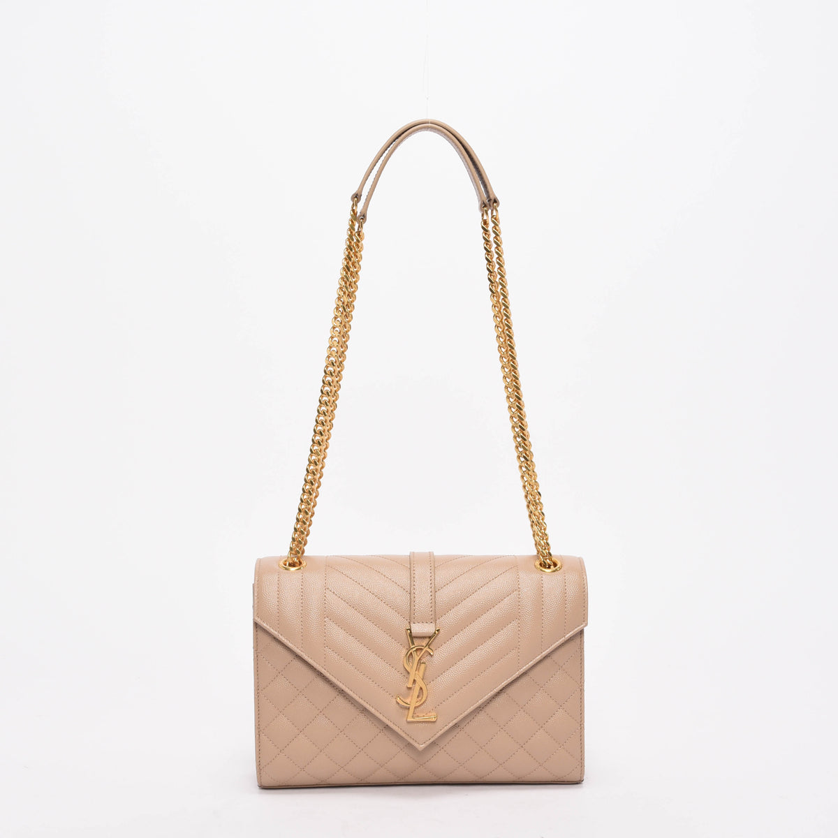 Saint Laurent Beige Grain de Poudre Mix Matelasse Medium Envelope Bag