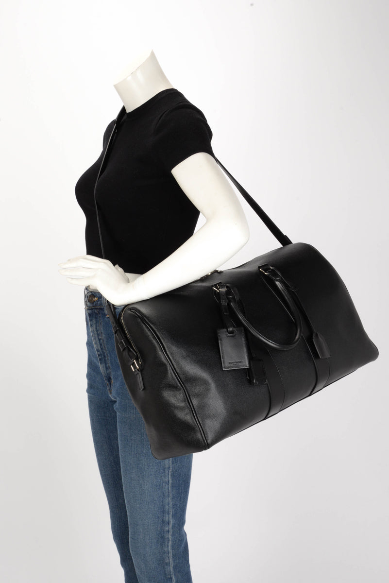Saint Laurent Black Calfskin Classic Duffle 24 Overnight Bag