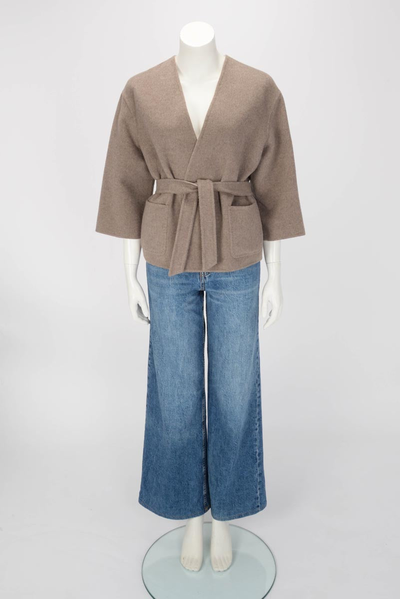 Max Mara Taupe Wool Reversible Belted Jacket IT 38