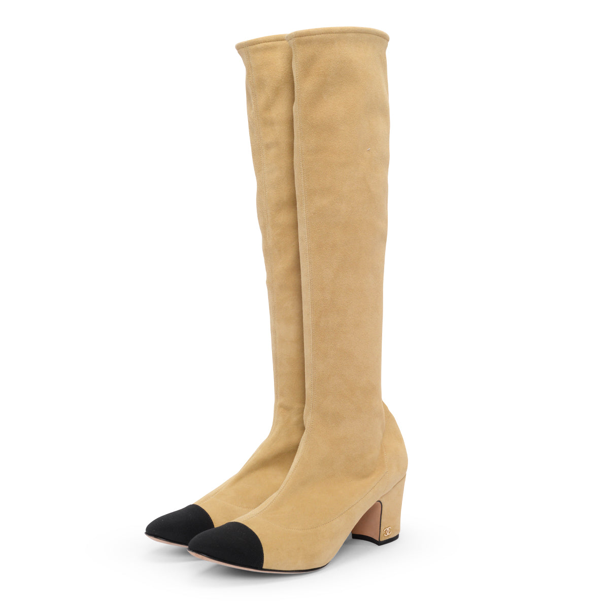 Chanel Beige Stretch Suede Knee Length Boots 40.5