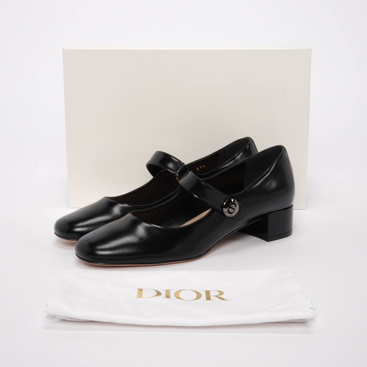 Dior Black Brushed Calfskin Mary Jane Uniform Pumps 39.5