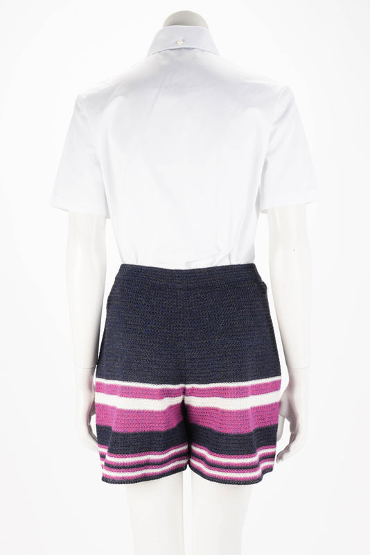 Chanel Blue & Purple Paper Striped Shorts FR 36 - Blue Spinach