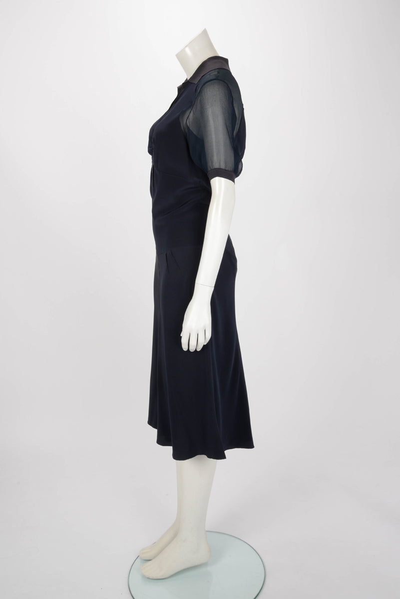 Prada Deep Blue Silk Ruched Polo Dress IT 42