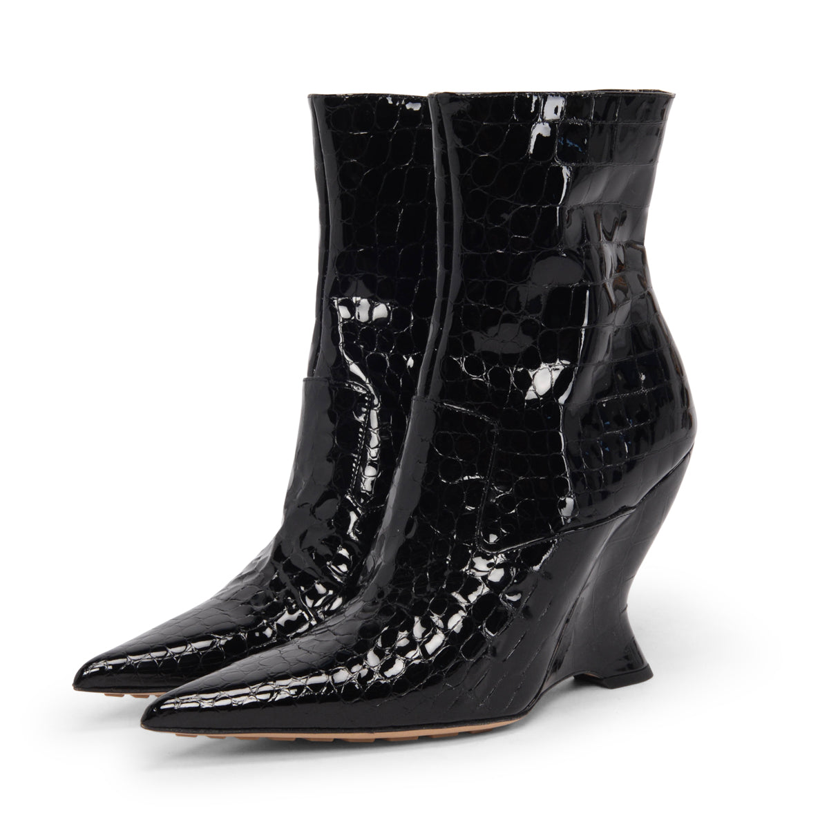 Bottega Veneta Black Croc Effect Punta Ankle Boots 39