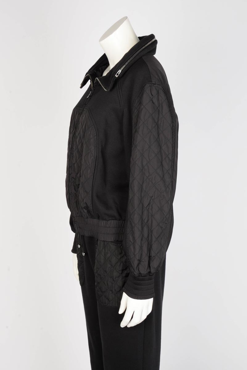 Chanel Black Quilted Nylon Bomber Jacket FR 42