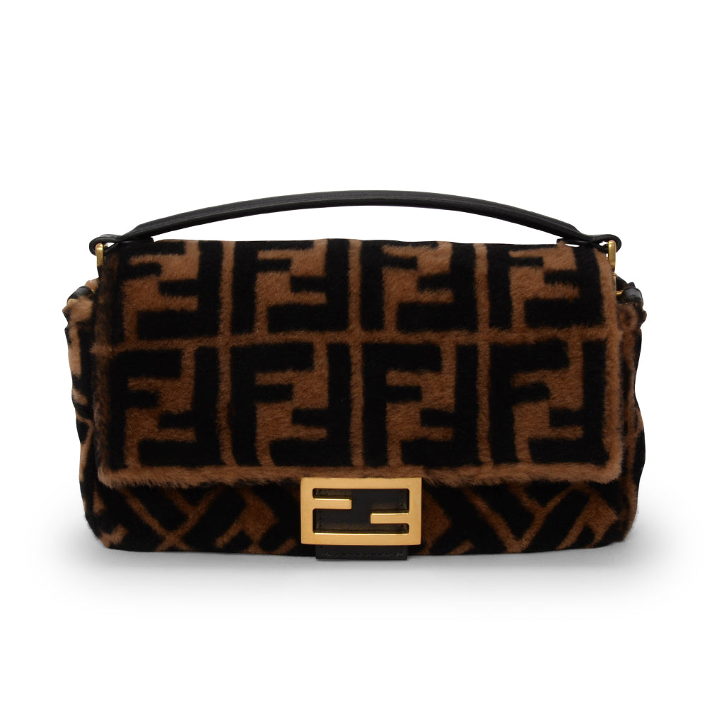 Fendi Tobacco & Black FF Shearling Baguette Bag