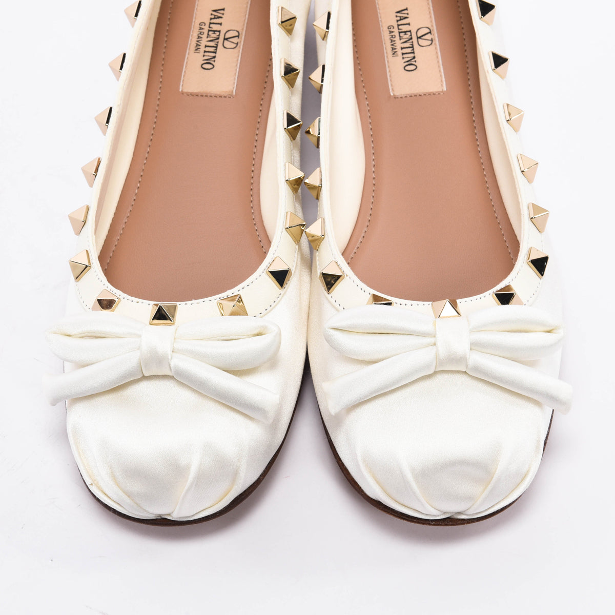 Valentino Ivory Satin Rockstud Ballet Flats 38