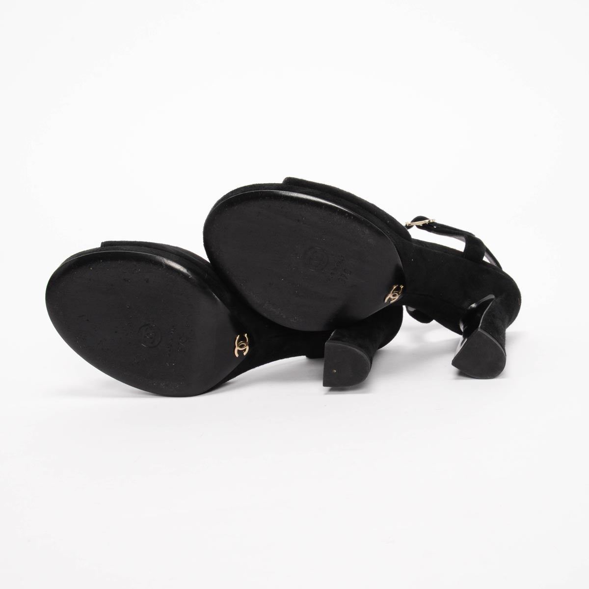 Chanel Black Suede Platform Sandals 37