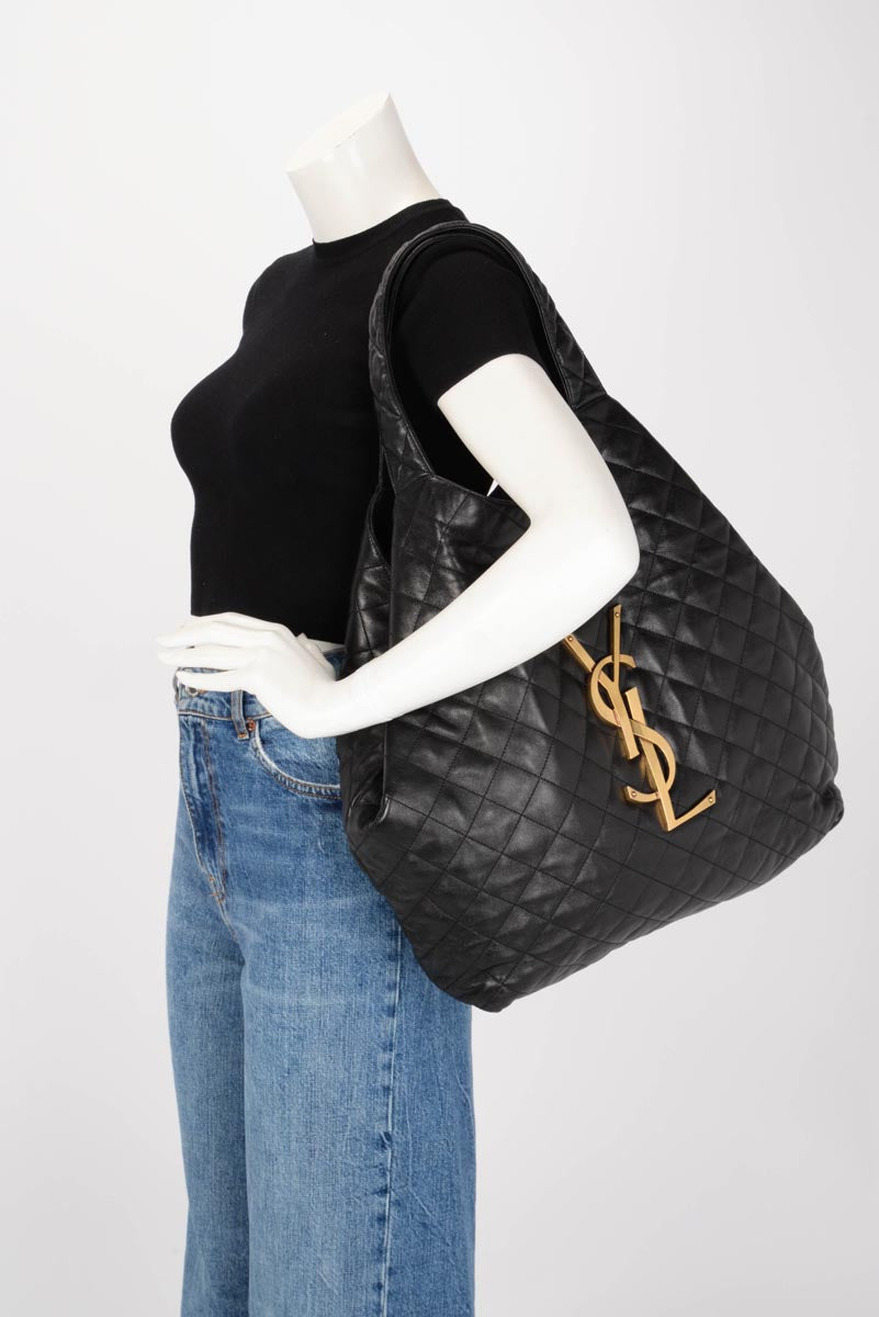 Saint Laurent Black Quilted Lambskin Maxi Icare Shopping Tote