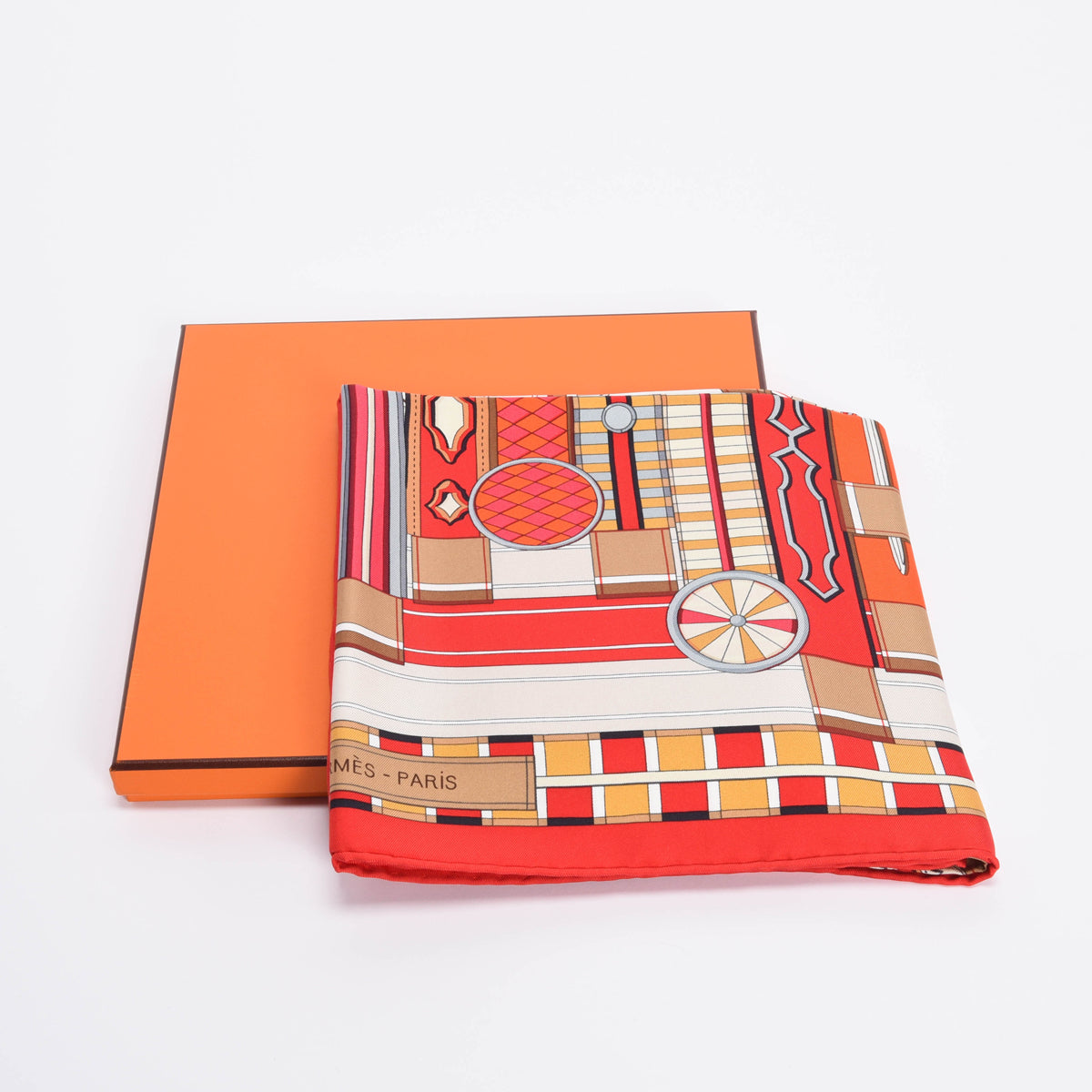 Hermes Red Silk Voltes Et Pirouettes Scarf 90