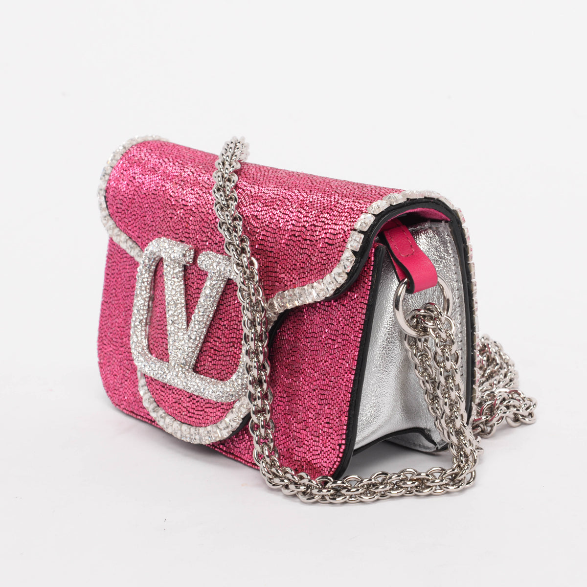 Valentino Pink Crystal Embellished Small Loco Bag