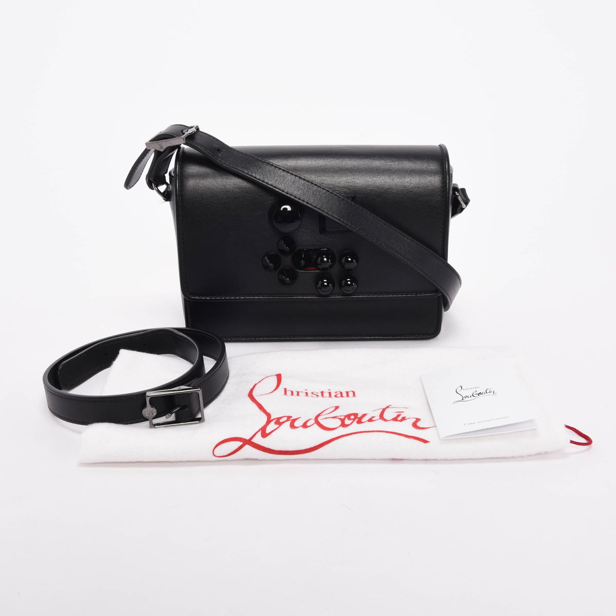 Christian Louboutin Black Calfskin Studded Carasky Cross Body Bag