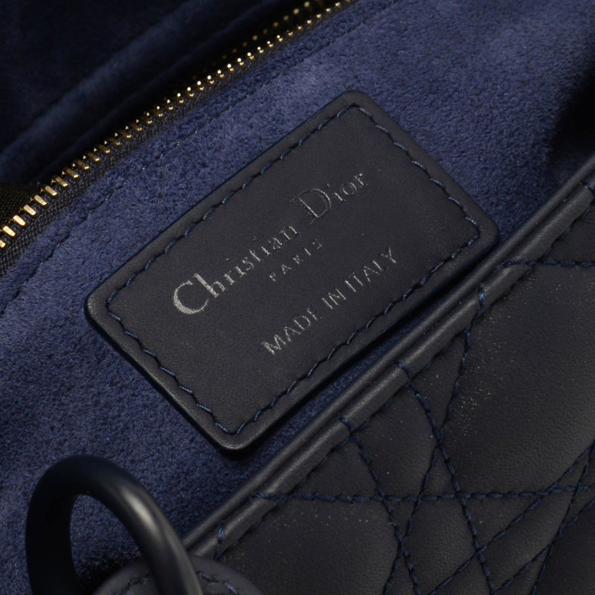 Dior Navy Ultramatte Cannage Calfskin Large Lady Dior Tote