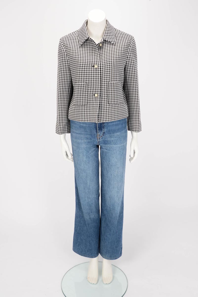 Dior Black & White Wool Houndstooth Jacket FR 40