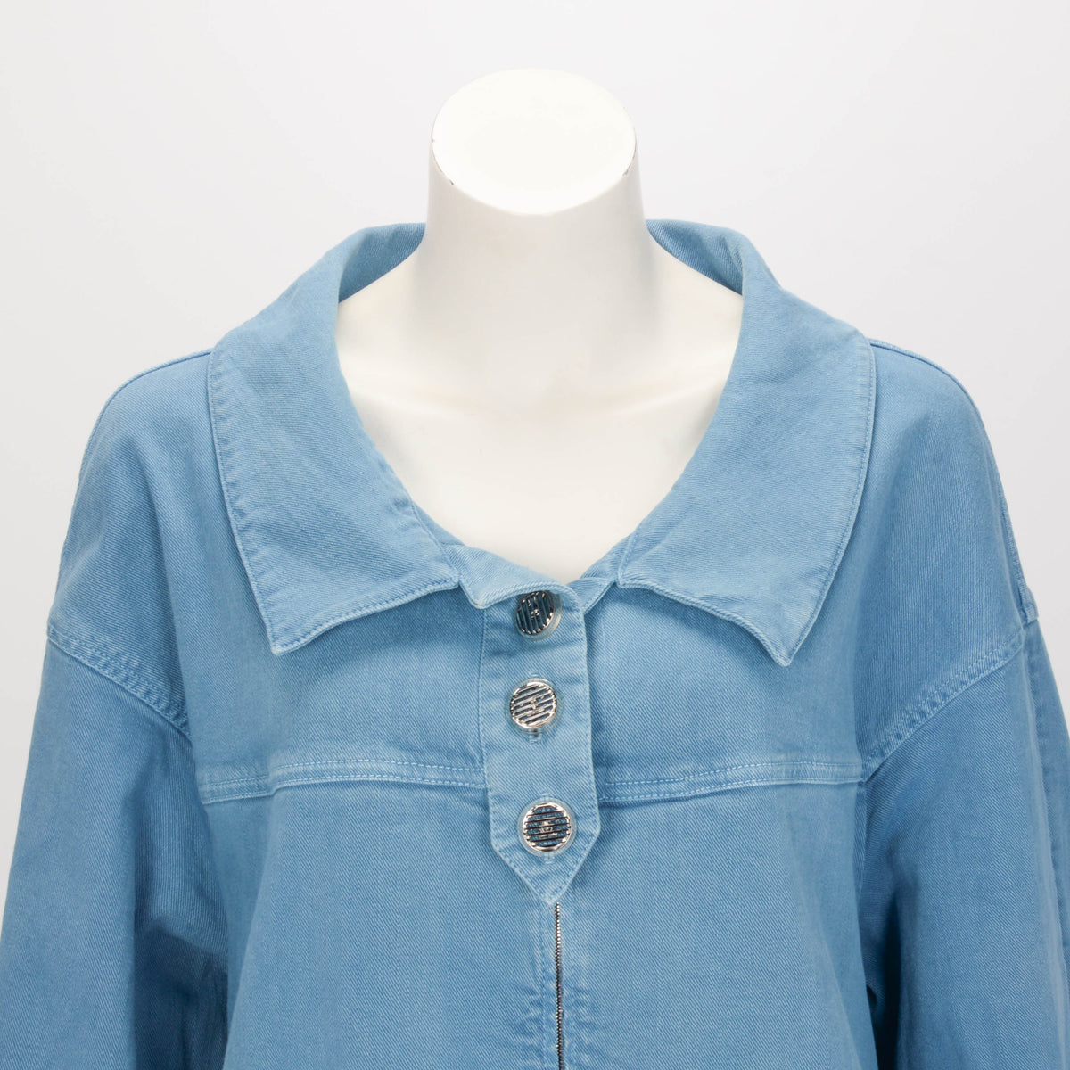 Chanel Sky Blue Cotton Denim Pea Coat FR 50