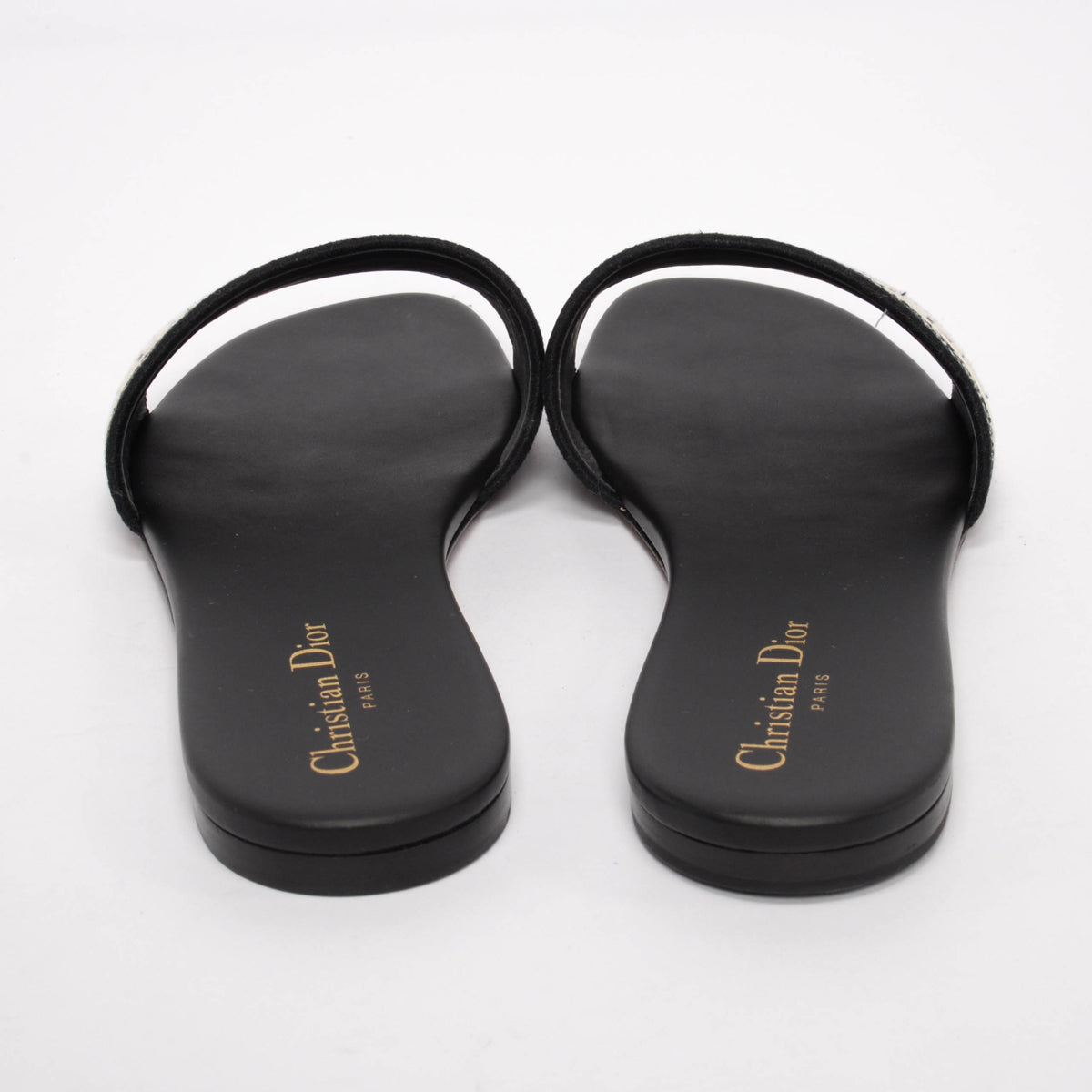 Dior Black Embroidered D-Way Slides 42