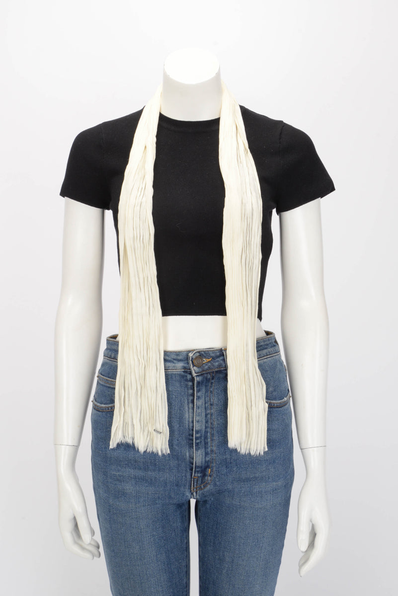 Saint Laurent Cream Plisse Neck Scarf