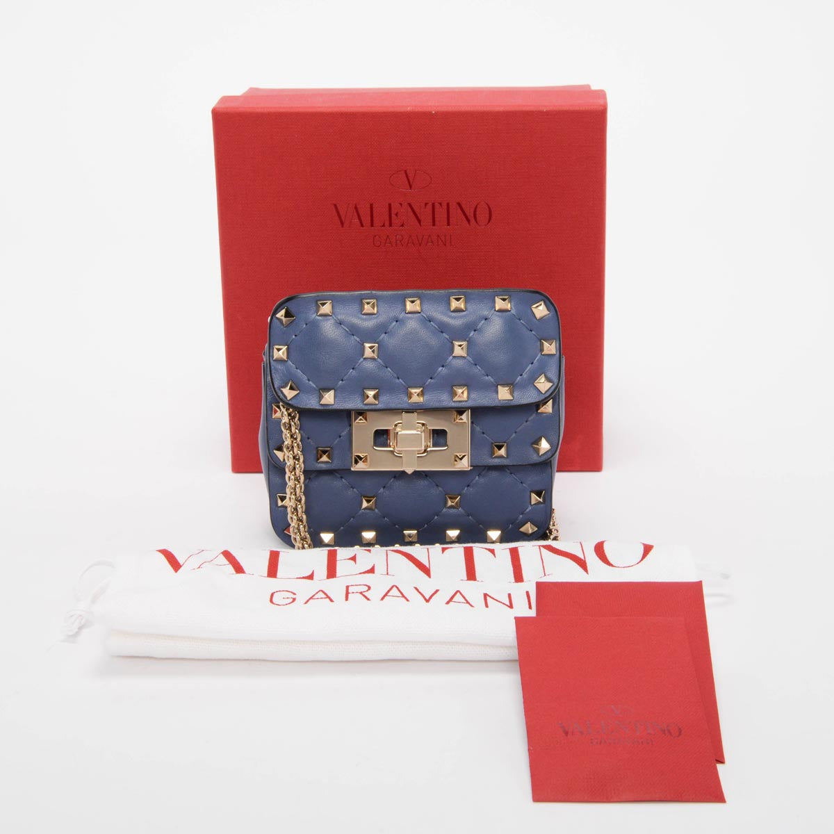 Valentino Blue Nappa Leather Micro Rockstud Spike Bag