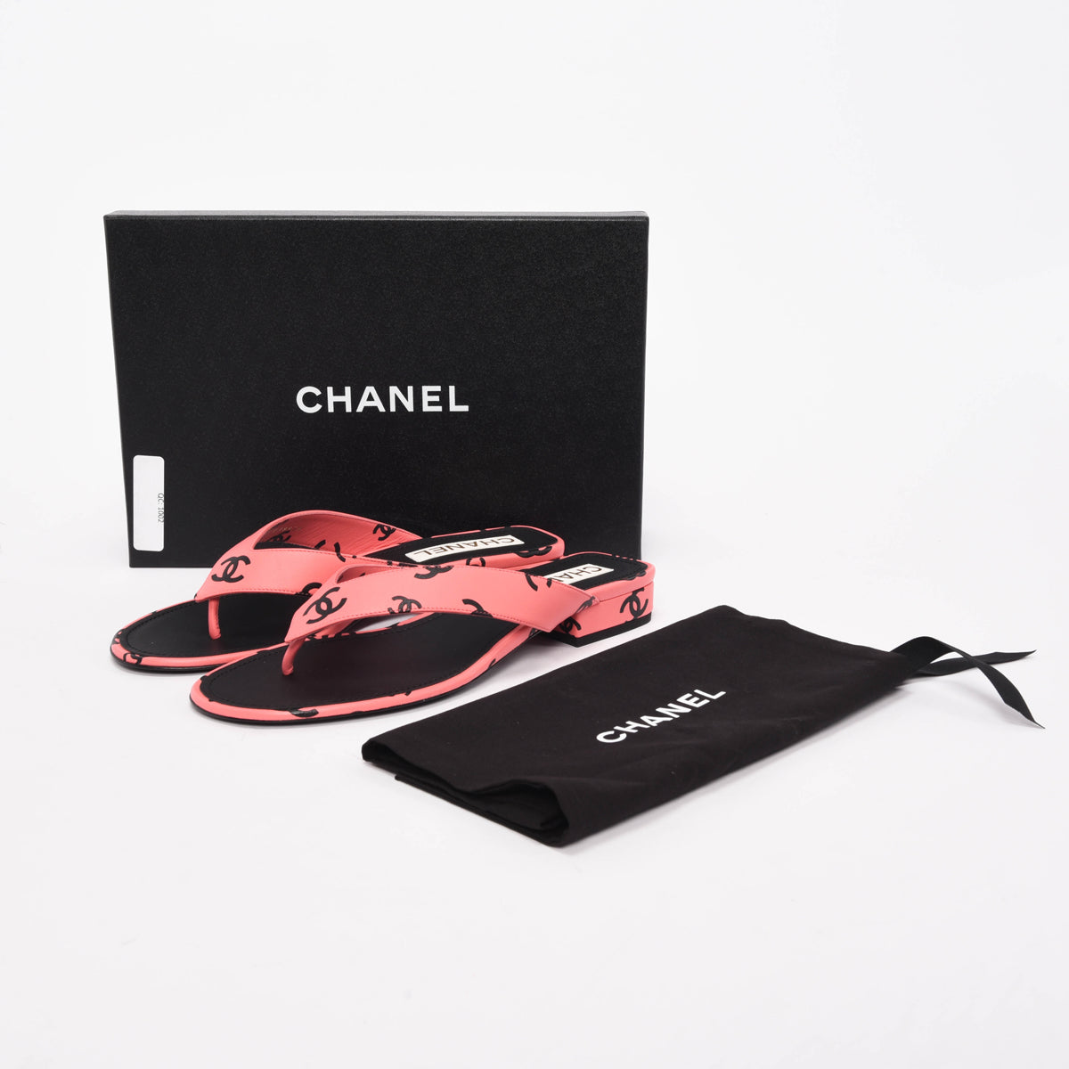 Chanel Pink & Black Lambskin CC Printed Thong Sandals 40