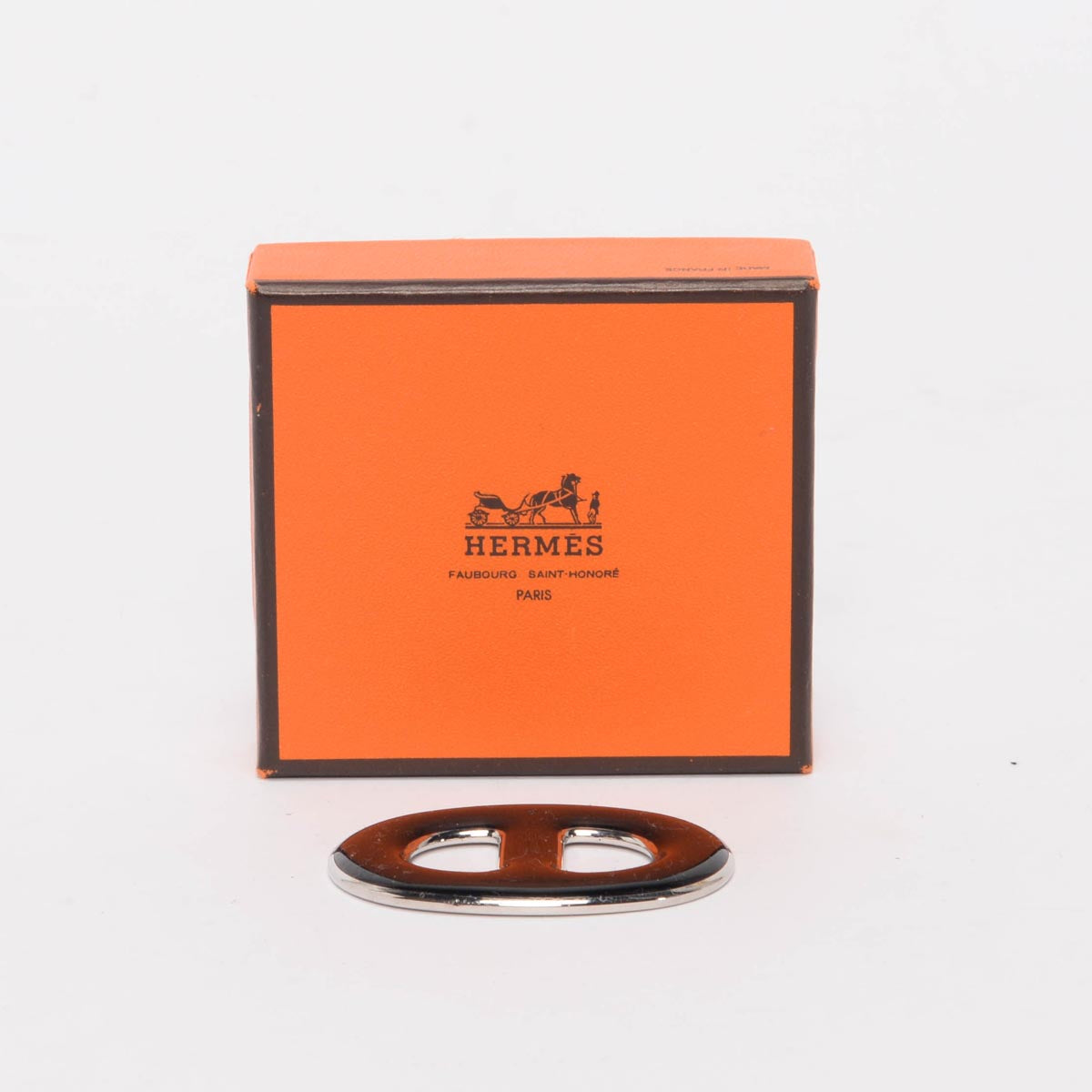 Hermes Black & Silver Enamel Chaine d'Ancre Scarf Ring