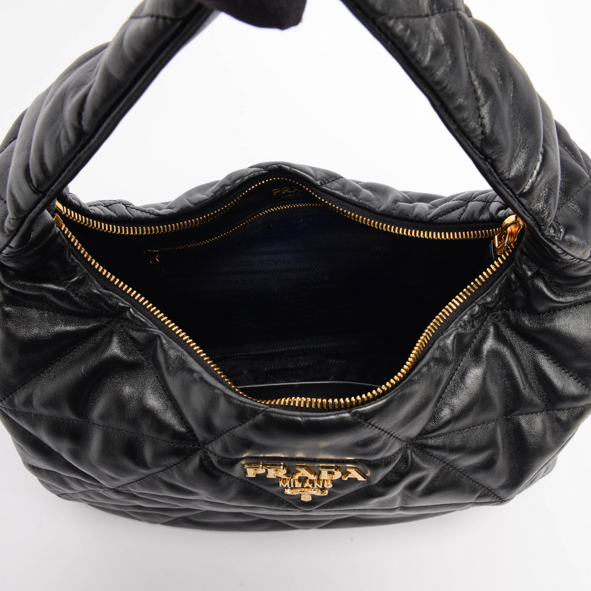 Prada Black Nappa Stitched Large Hobo Bag