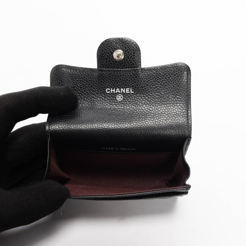 Chanel Black Caviar Classic Card Holder - Blue Spinach