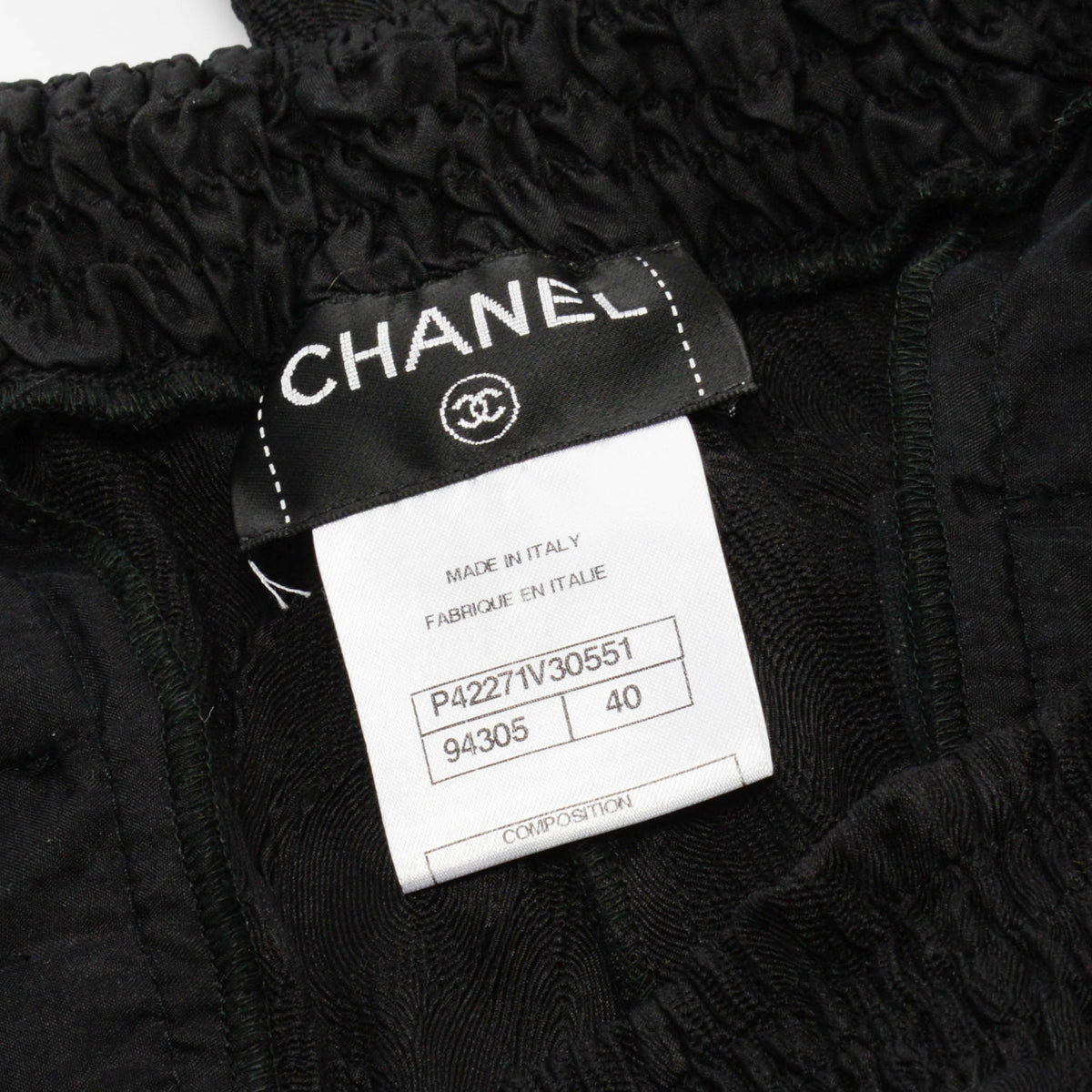 Chanel Black Silk Jacquard Elastic Waist Pants FR 40