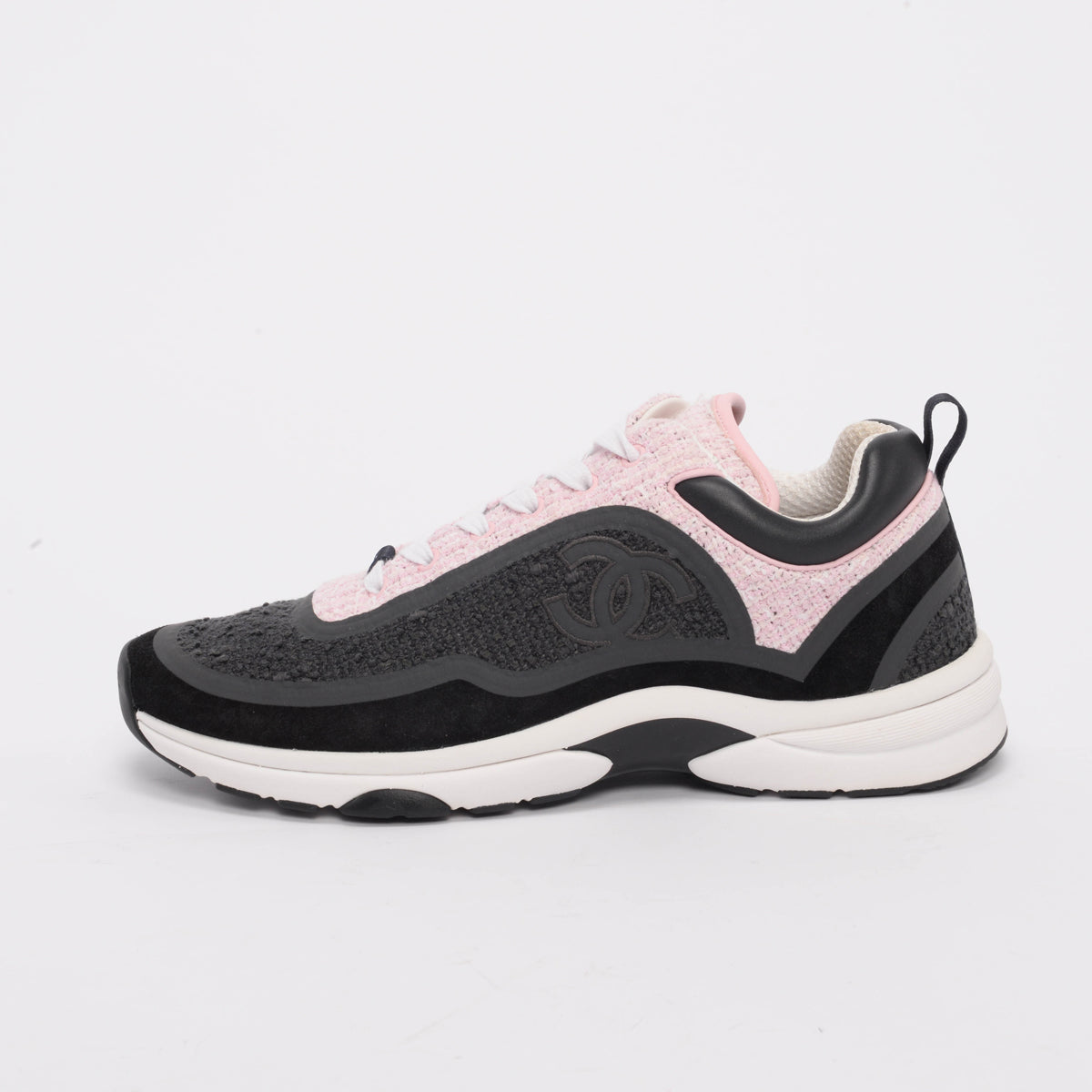Chanel Grey & Pink Tweed CC Sneakers 42
