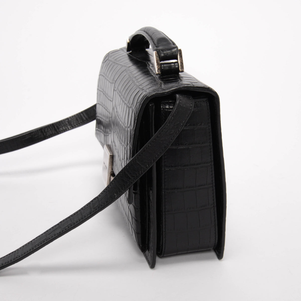 Saint Laurent Black Croc Embossed Leather Medium Bellechasse Bag