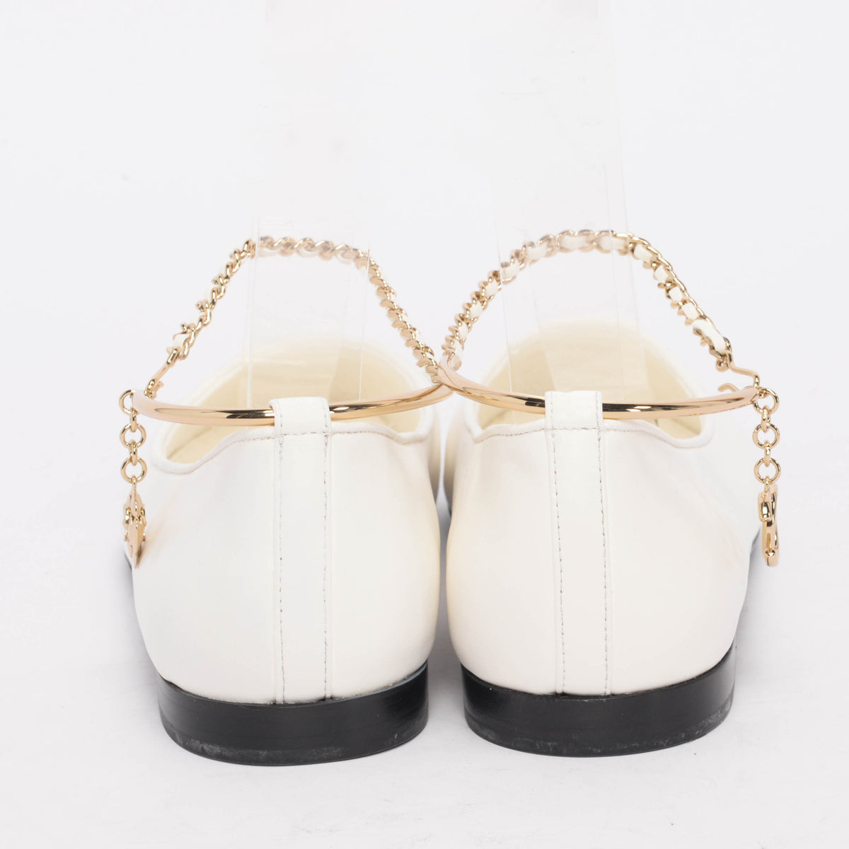 Chanel White Patent Ankle Chain Ballerina Flats 41.5
