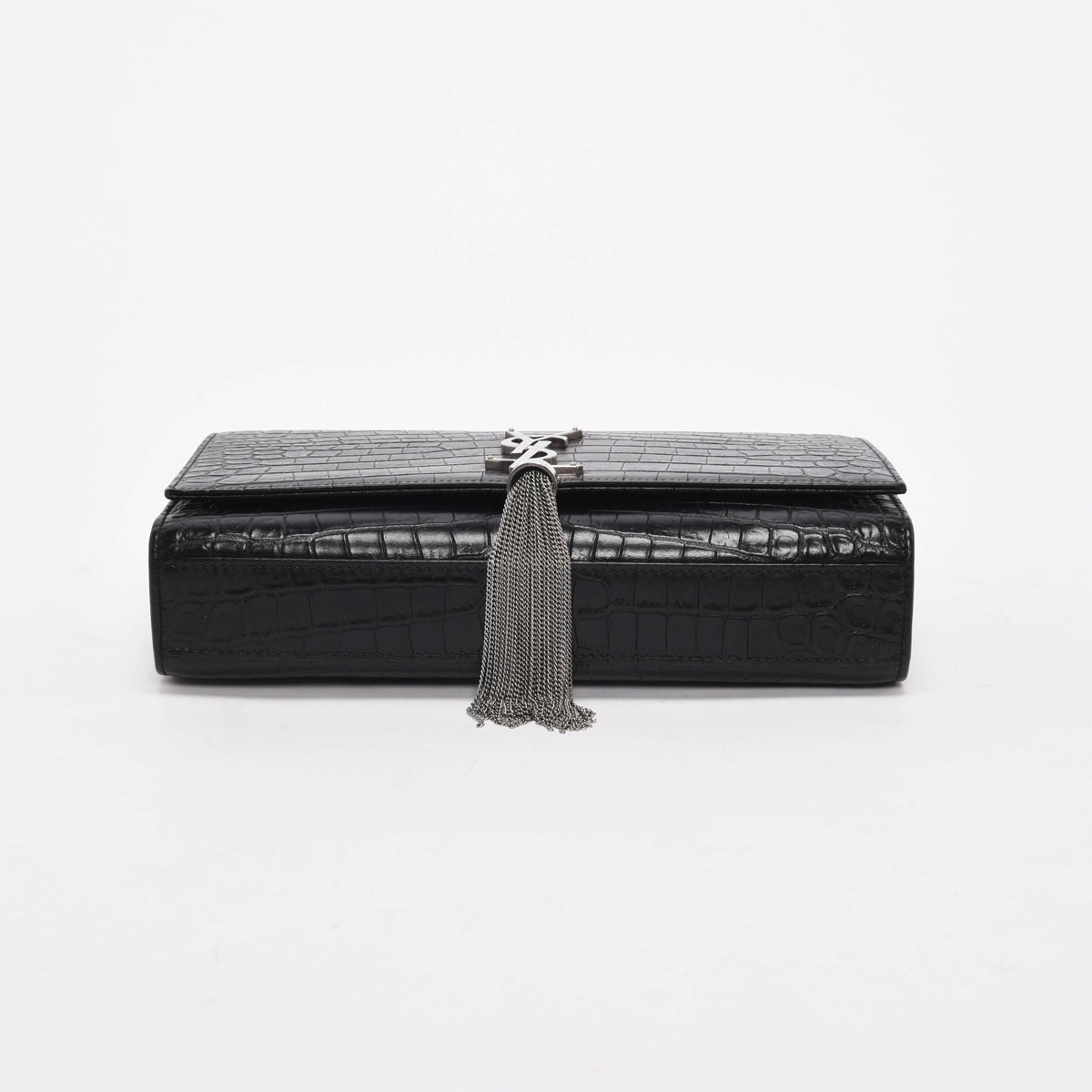 Saint Laurent Black Croc Embossed Medium Kate Tassel Bag