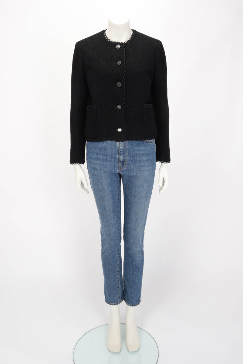 Dior Black Wool Boucle Scalloped Edge Jacket FR 42