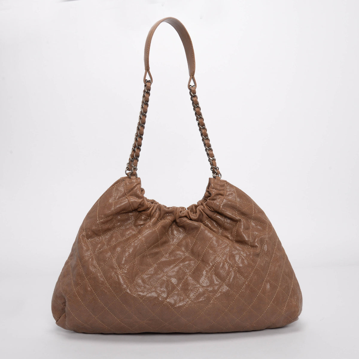 Chanel Brown Quilted Caviar Large Elastic CC Shoulder Bag