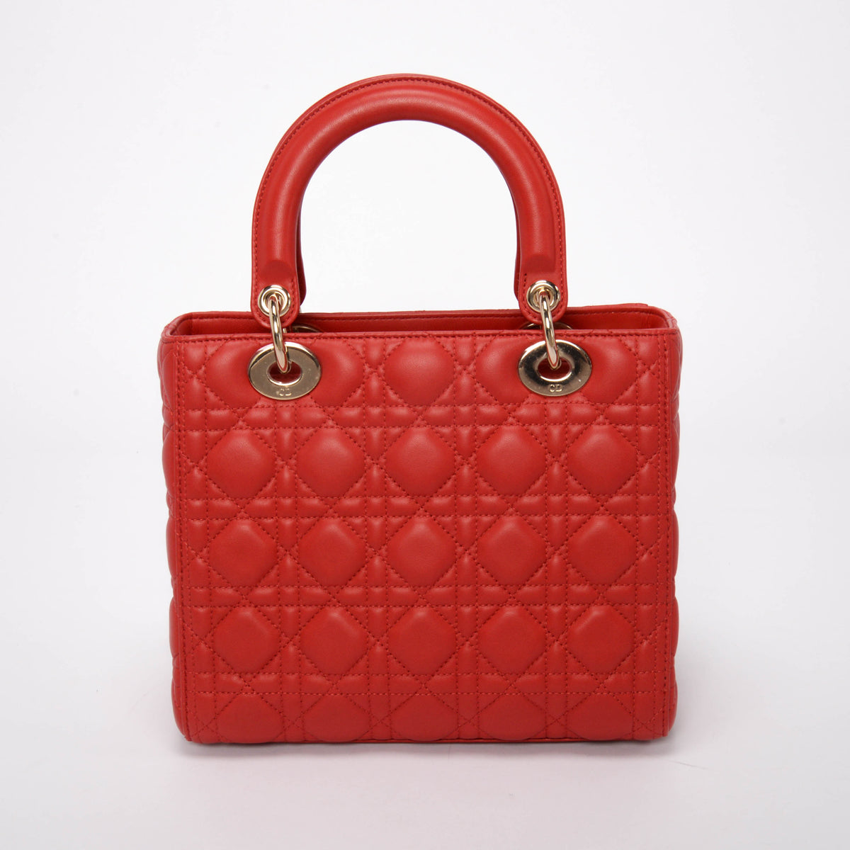 Dior Red Lambskin Cannage Medium Lady Dior Bag
