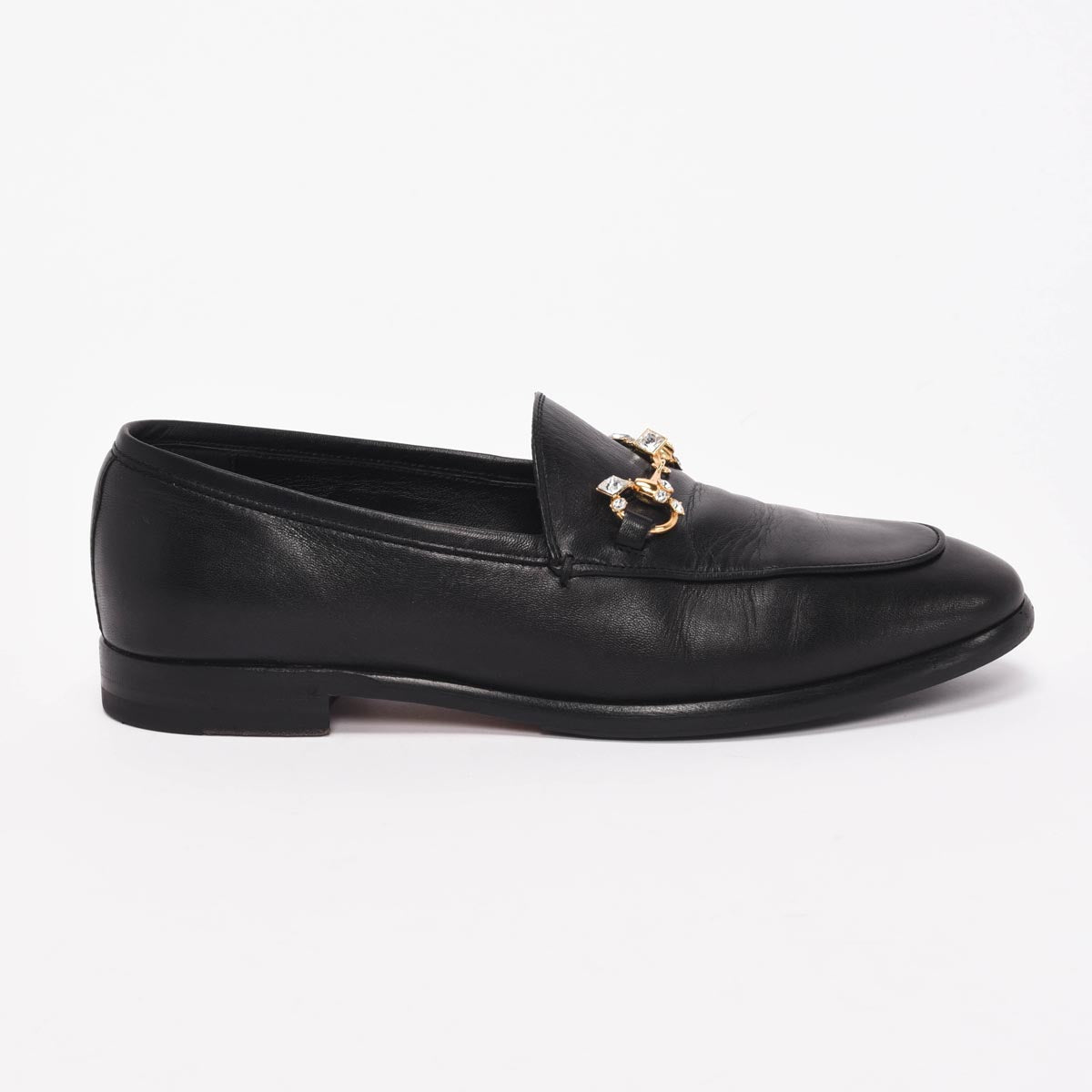 Gucci Black Malaga Kid Jordaan Crystal Horsebit Loafers 38
