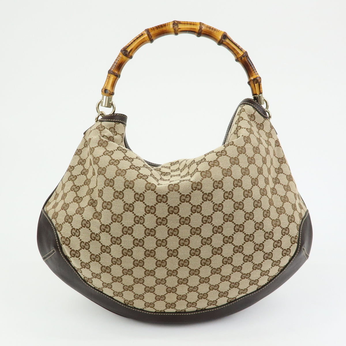 Gucci Beige GG Canvas Bamboo Peggy Hobo Bag
