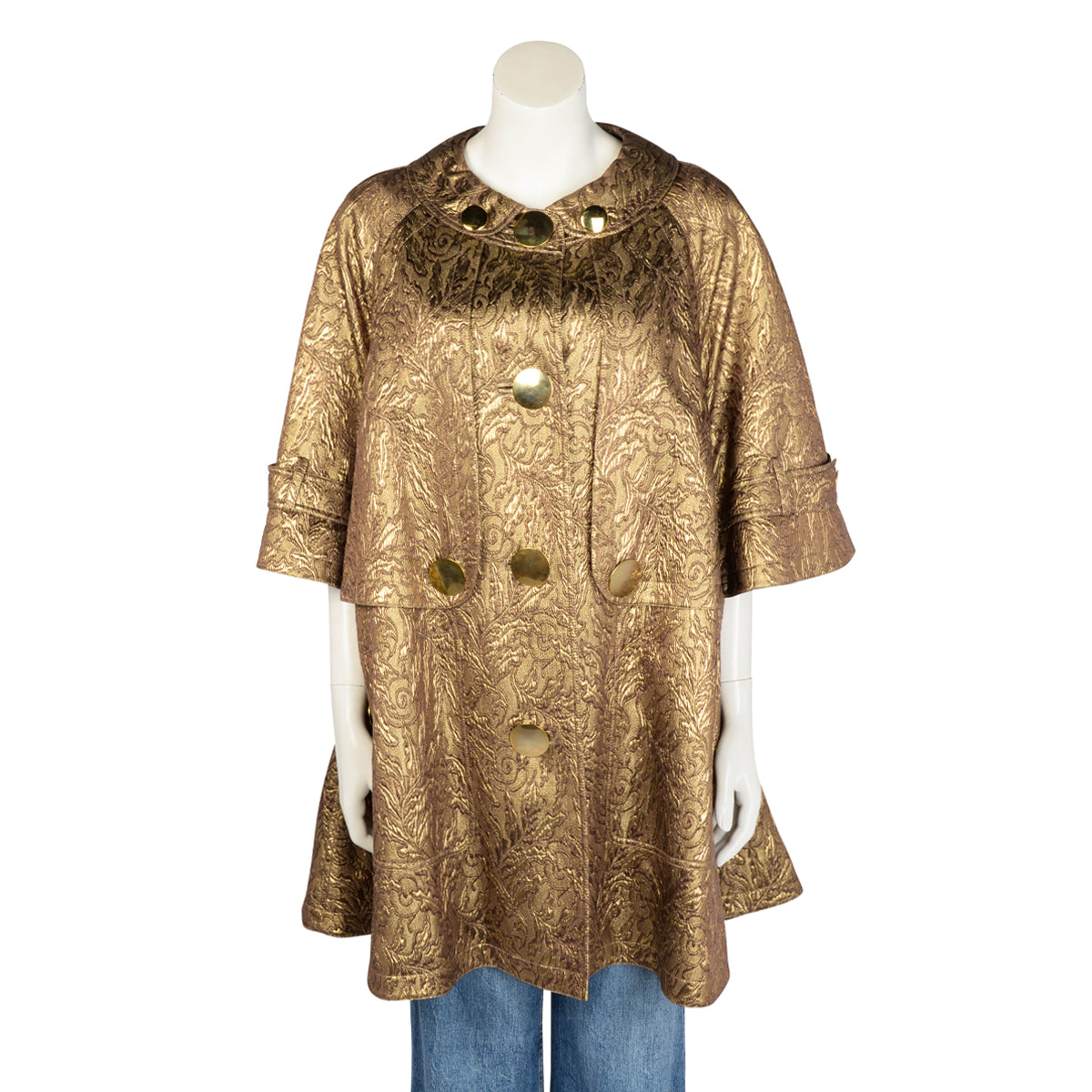 Burberry Gold Metallic Jacquard Cape Trench Coat IT 42