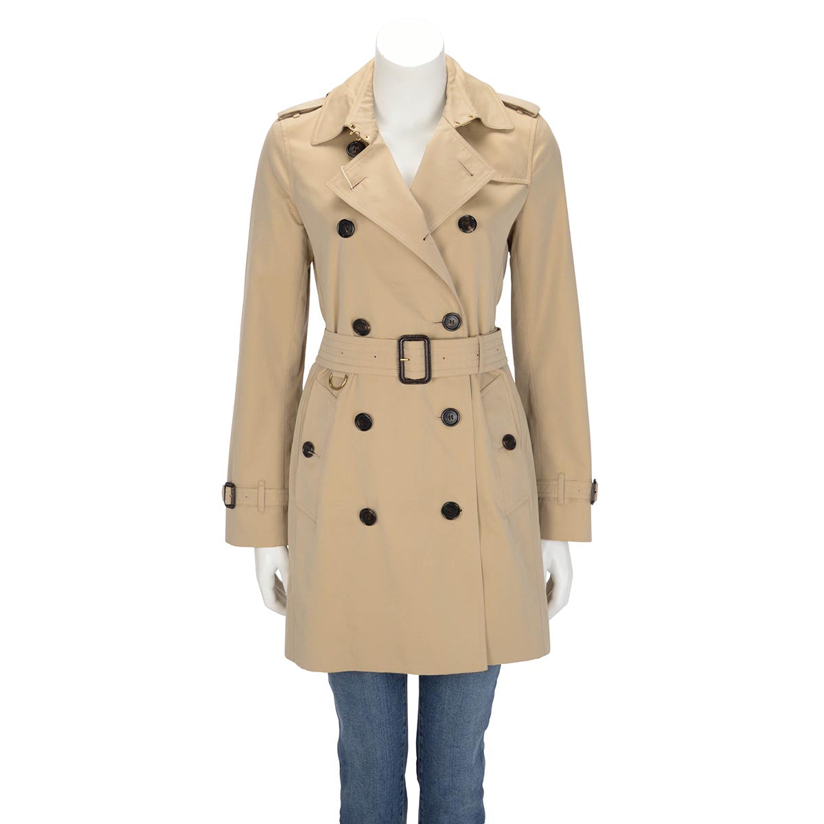 Burberry Honey Beige Cotton Medium Kensington Trench Coat UK 6