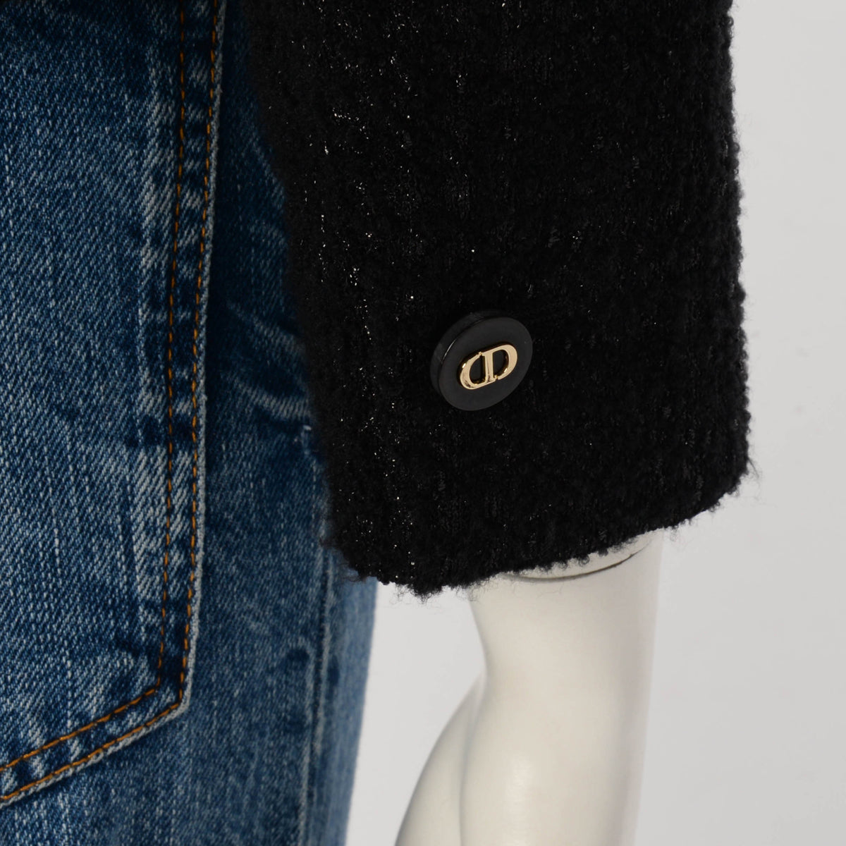 Dior Black Lurex Tweed Cropped Jacket FR 40