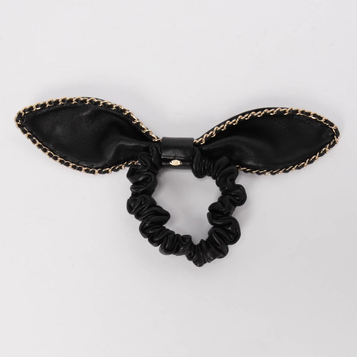 Chanel Black Lambskin CC Chain Bow Scrunchie